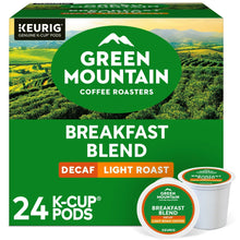 K-Cup coffee box, Green Mountain Breakfast Blend decaf light roast, 24-count