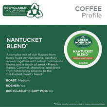 Nantucket Blend medium roast K-Cup pods back panel with roast and recyclable info