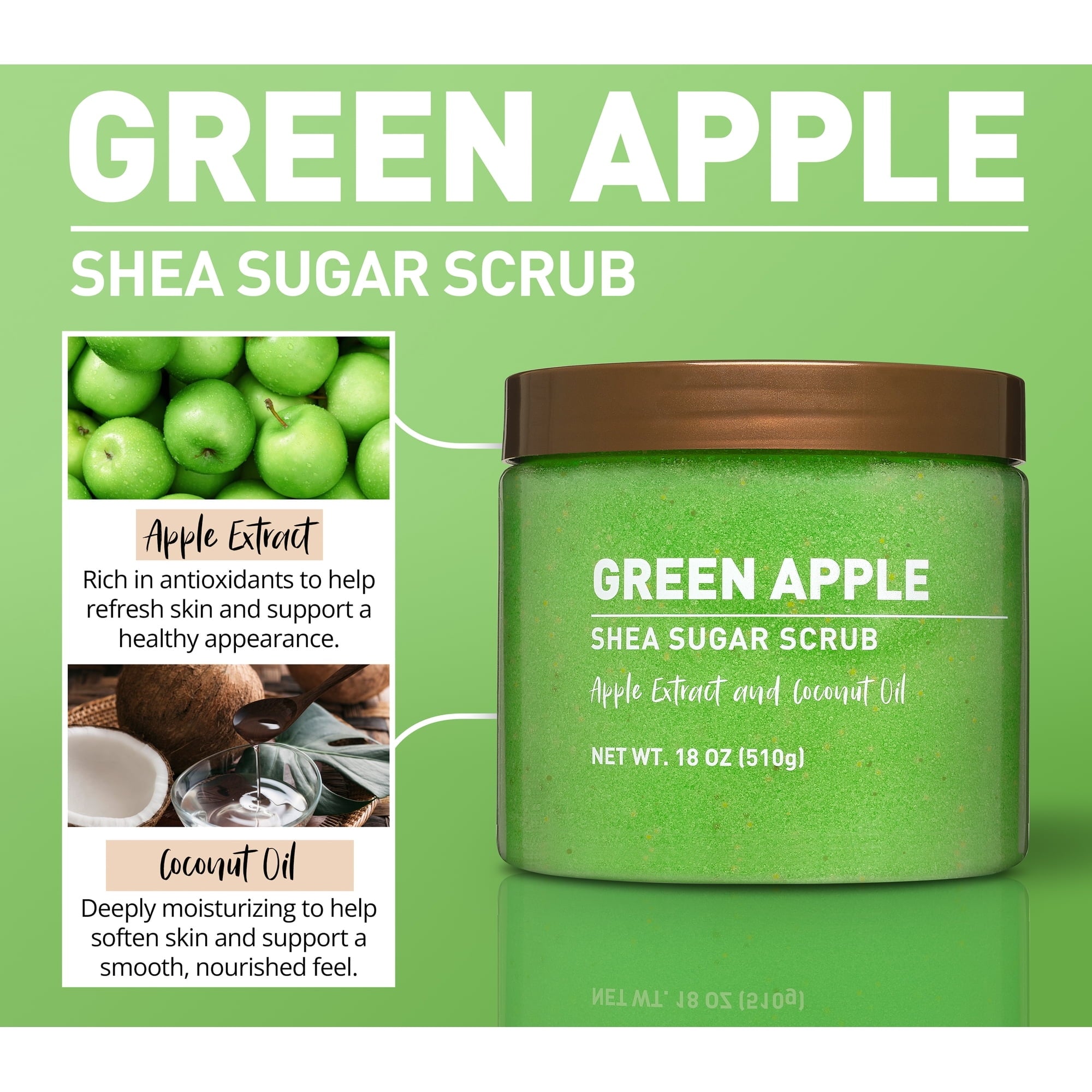Green Apple Shea Sugar Scrub with Exfoliating Skin Benefits - 18 oz (PACK OF 3)
