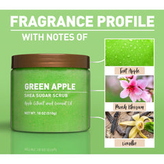 Green Apple Shea Sugar Scrub with Exfoliating Skin Benefits - 18 oz (PACK OF 3)