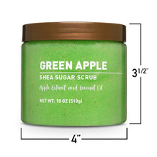 Green apple shea sugar scrub jar with brown lid, 4 in width size marked