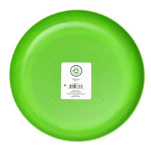 Green flying disk toy back with product label sticker