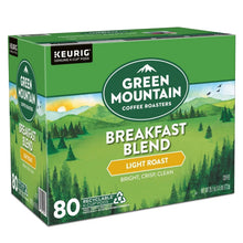 K-Cup pods box, Green Mountain Breakfast Blend light roast, 80-count, three-quarter view