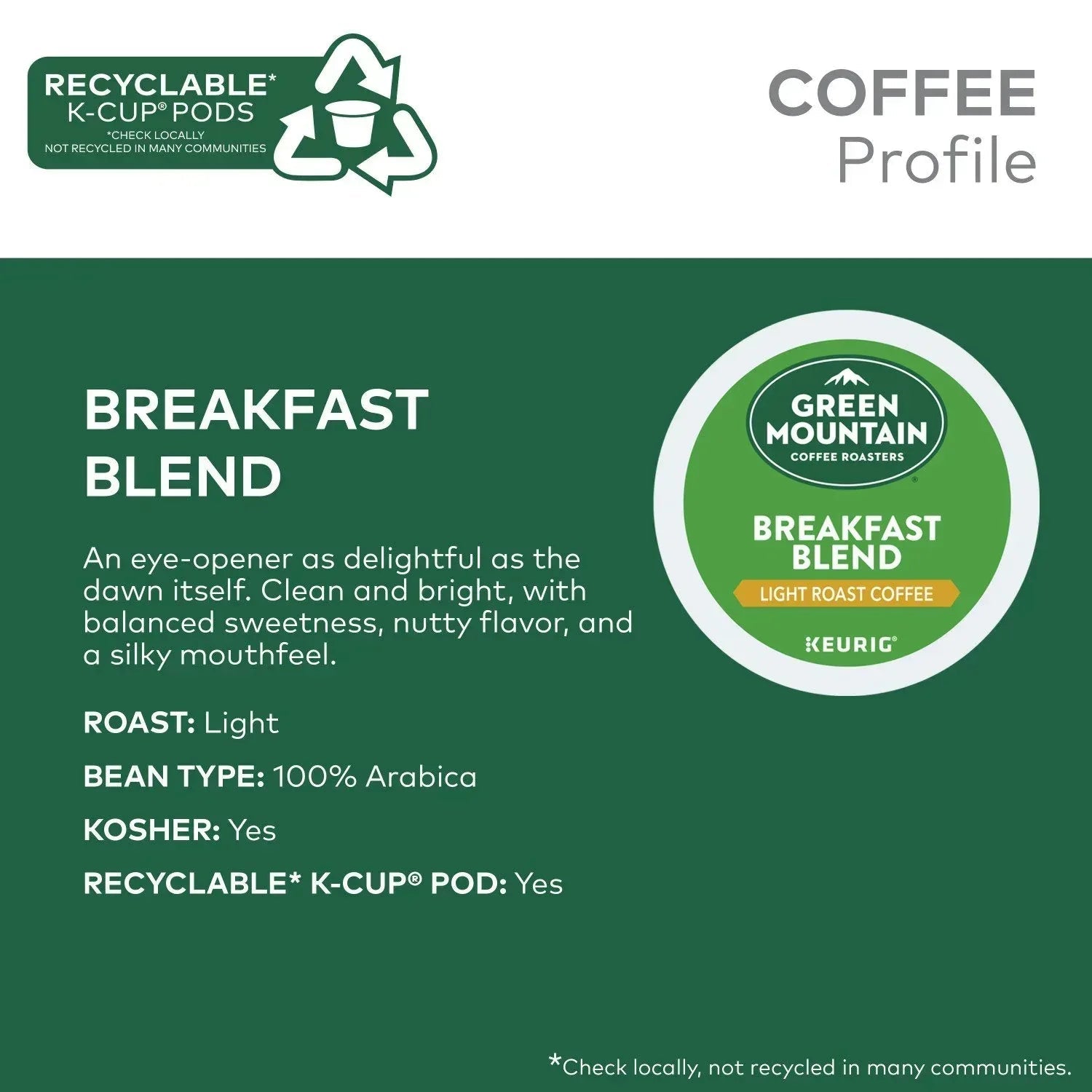 Green Mountain Coffee Roasters Light Roast Coffee Pods, Breakfast Blend, 80 ct.