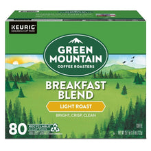 K-Cup pods box, Green Mountain Breakfast Blend light roast, 80-count, front view