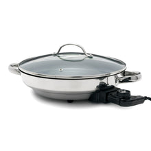 Stainless steel electric skillet with tempered glass lid and side handles