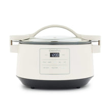 GreenPan 8-quart slow cooker with locking lid, cream exterior and dark base.