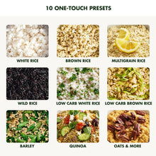 10 one-touch presets chart graphic showing rice types and low-carb options