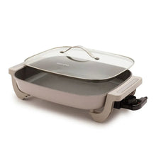 Electric ceramic nonstick skillet with glass lid and side handles