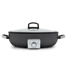 Graphite electric ceramic nonstick oval skillet with glass lid and front control dial