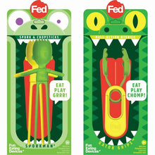 Sporkman spork & chopsticks and Gator Grips utensils, green/yellow