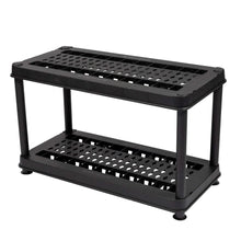Black 5-tier utility rack with perforated top shelf and sturdy frame