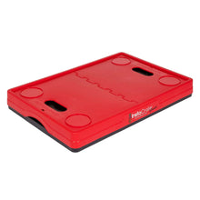 Collapsible storage crate with lid, red top and black frame