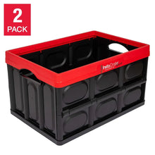Collapsible storage crate with lid, red and black, 2-pack