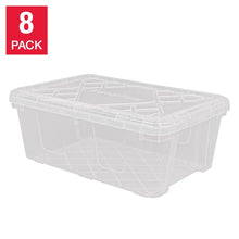 Clear plastic storage bin with snap lid, stackable, 13-qt