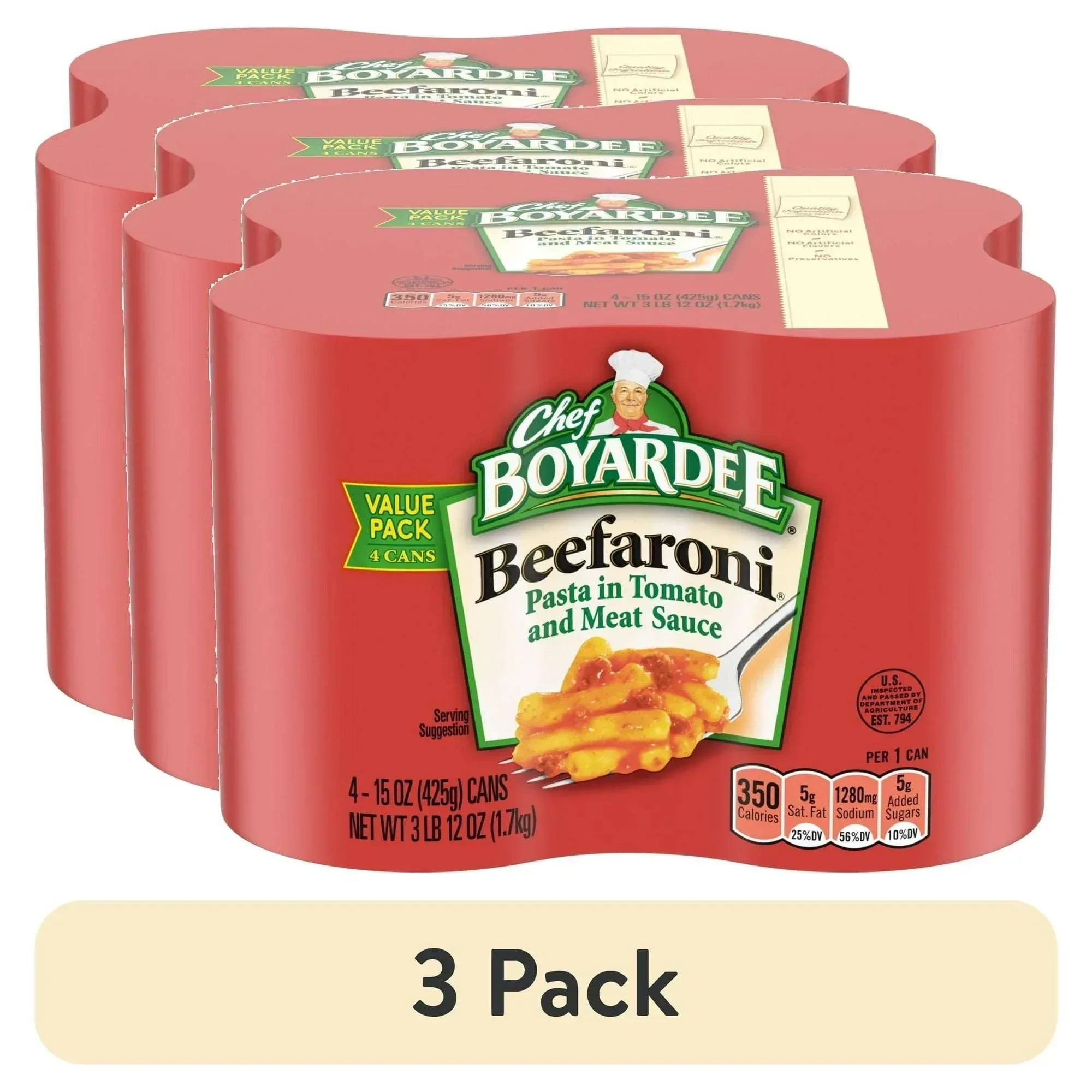 Chef Boyardee Beefaroni in Tomato and Meat Sauce, Ready-to-Eat Meal, 15 oz. Can (Pack of 4)