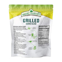 Frozen grilled summer vegetable blend pouch, cooking instructions and nutrition panel