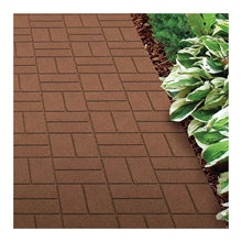 Brown interlocking paver surface with rectangular block pattern and edge border.