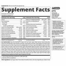 Supplement Facts label on greens gummies supplement box with serving size and nutrients