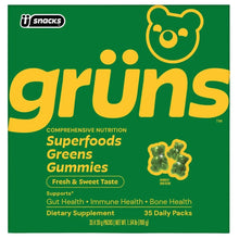 Greens superfoods gummies supplement box, green with bear icon and yellow lettering