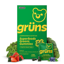 Superfoods Greens Gummies box front, green grüns packaging with bear logo