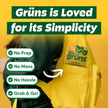 Kids grüns gummy pouch with 'Grüns is Loved for its Simplicity' badges