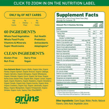 Supplement Facts label with nutrition and ingredients table for green gummies