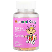 GummiKing kids calcium + vitamin D gummies bottle, purple label with cartoon