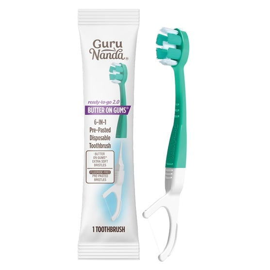 GuruNanda Butter on Gums 6-In-1 Pre-Pasted Disposable Toothbrush, 60-count