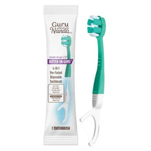 Guru Nanda pre-pasted disposable toothbrush, teal handle, white bristles, 1 toothbrush