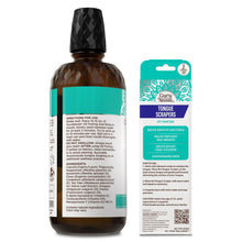 Oil pulling rinse bottle back label with tongue scraper product packaging