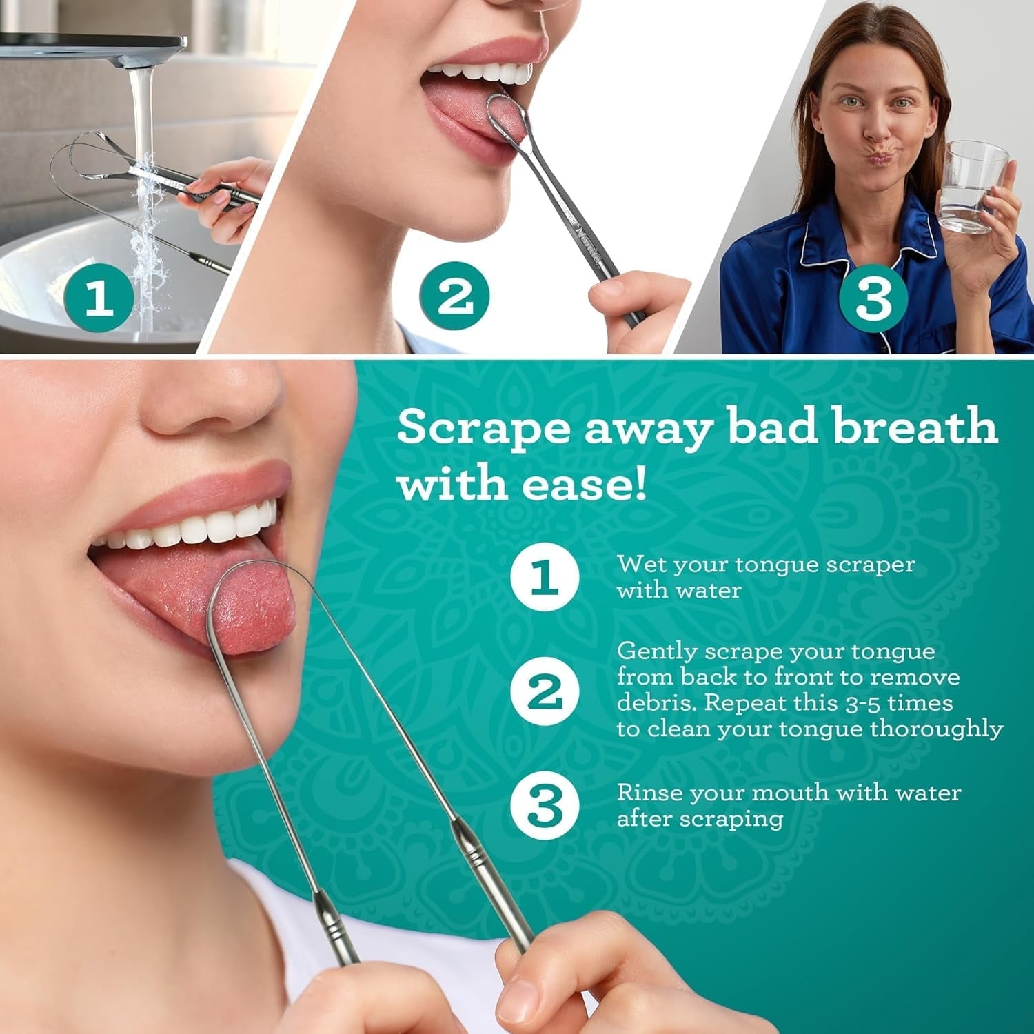 GuruNanda Spoon & U-Shaped Tongue Scraper Variety Pack with Travel Case, Stainless Steel, BPA Free,2 Pack, for All Ages (PACK OF 3 )