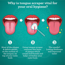 Tongue scraper tool with curved metal blade for oral hygiene and freshness