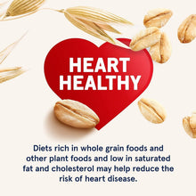Heart Healthy badge on oatmeal packaging with wheat and oat kernels graphics