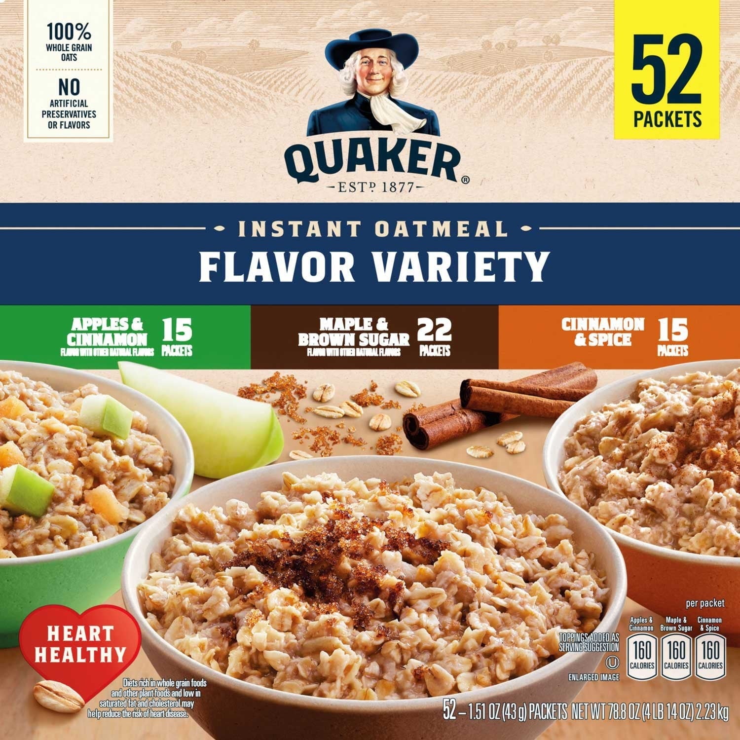 Quaker Instant Oatmeal, Variety Pack, 1.51 oz, 52-count