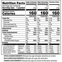 Nutrition Facts label panel for instant oatmeal packets, including calories and nutrients
