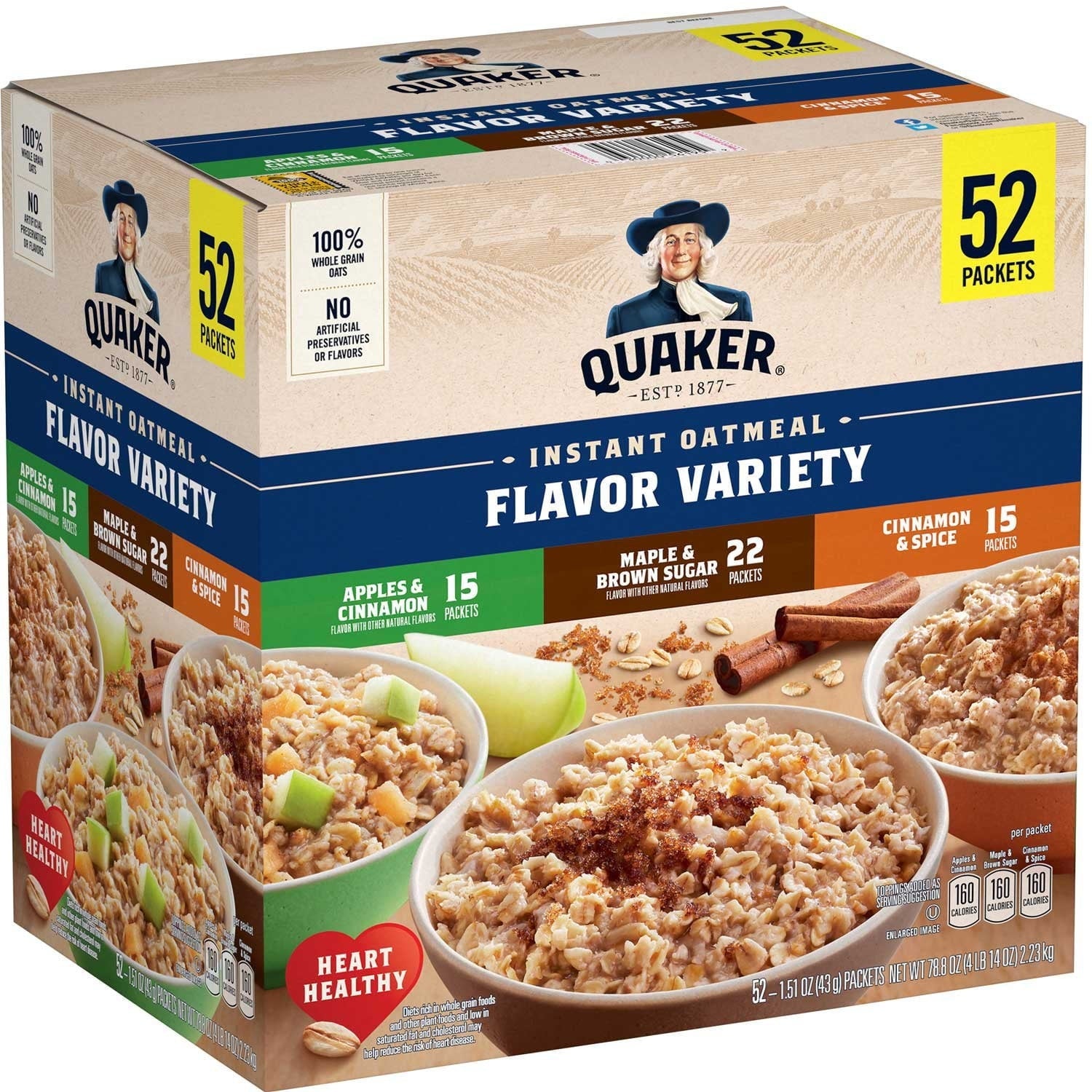 Quaker Instant Oatmeal, Variety Pack, 1.51 oz, 52-count