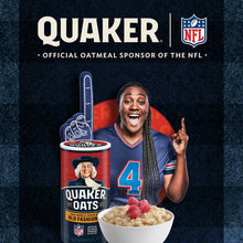 Quaker Oats can with NFL sponsor graphic and bowl of oatmeal