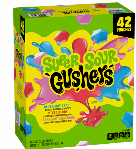 Gushers Super Sour Fruit Flavored Snacks, 0.8 oz, 42-count