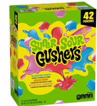 42-pack fruit snack pouches box with colorful Super Sour branding