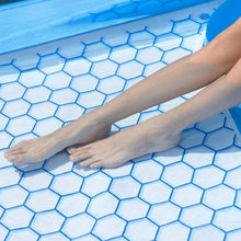 Inflatable pool floor with blue hexagon pattern and smooth liner