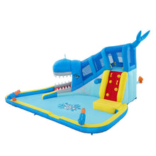 Kids inflatable water slide with splash pool, whale face, and yellow landing step