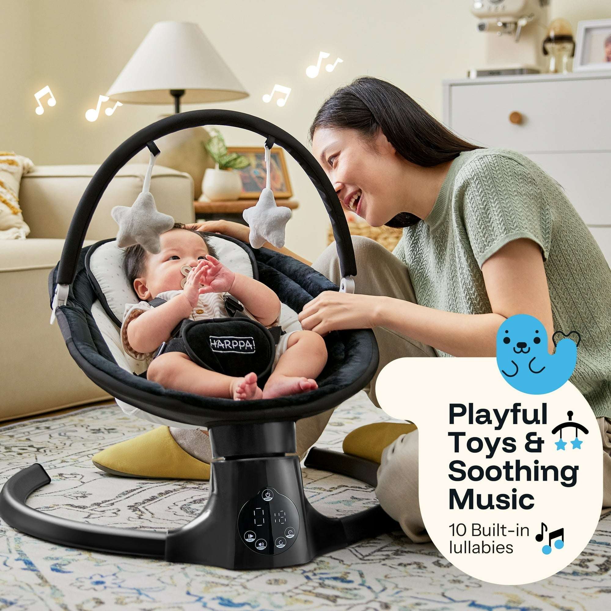 HARPPA Baby Swing for Infants with Remote Control, 5 Sway Speed, 10 Lullabies