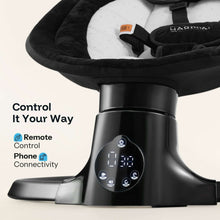 Black baby swing base with touch control panel on circular stand