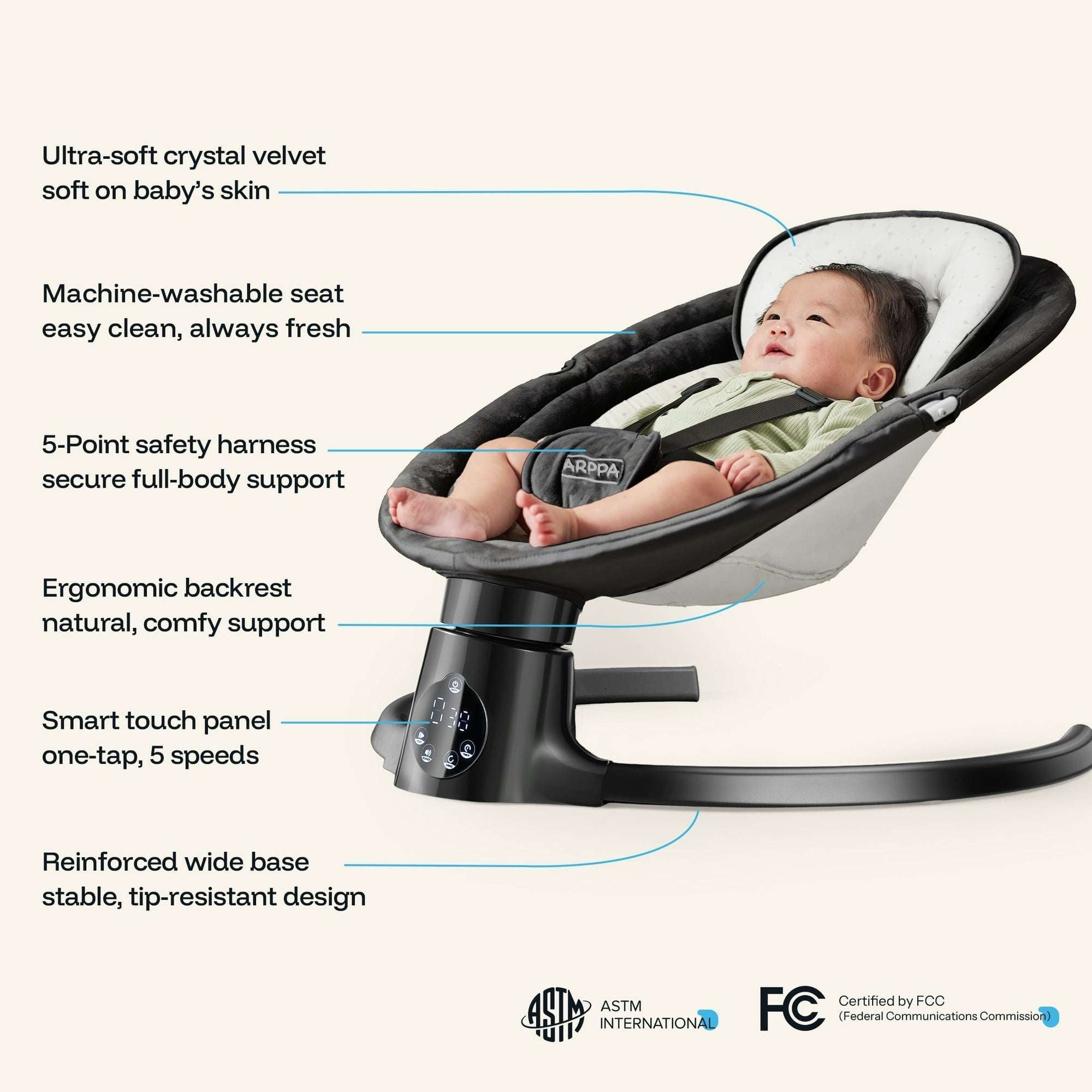 HARPPA Baby Swing for Infants with Remote Control, 5 Sway Speed, 10 Lullabies