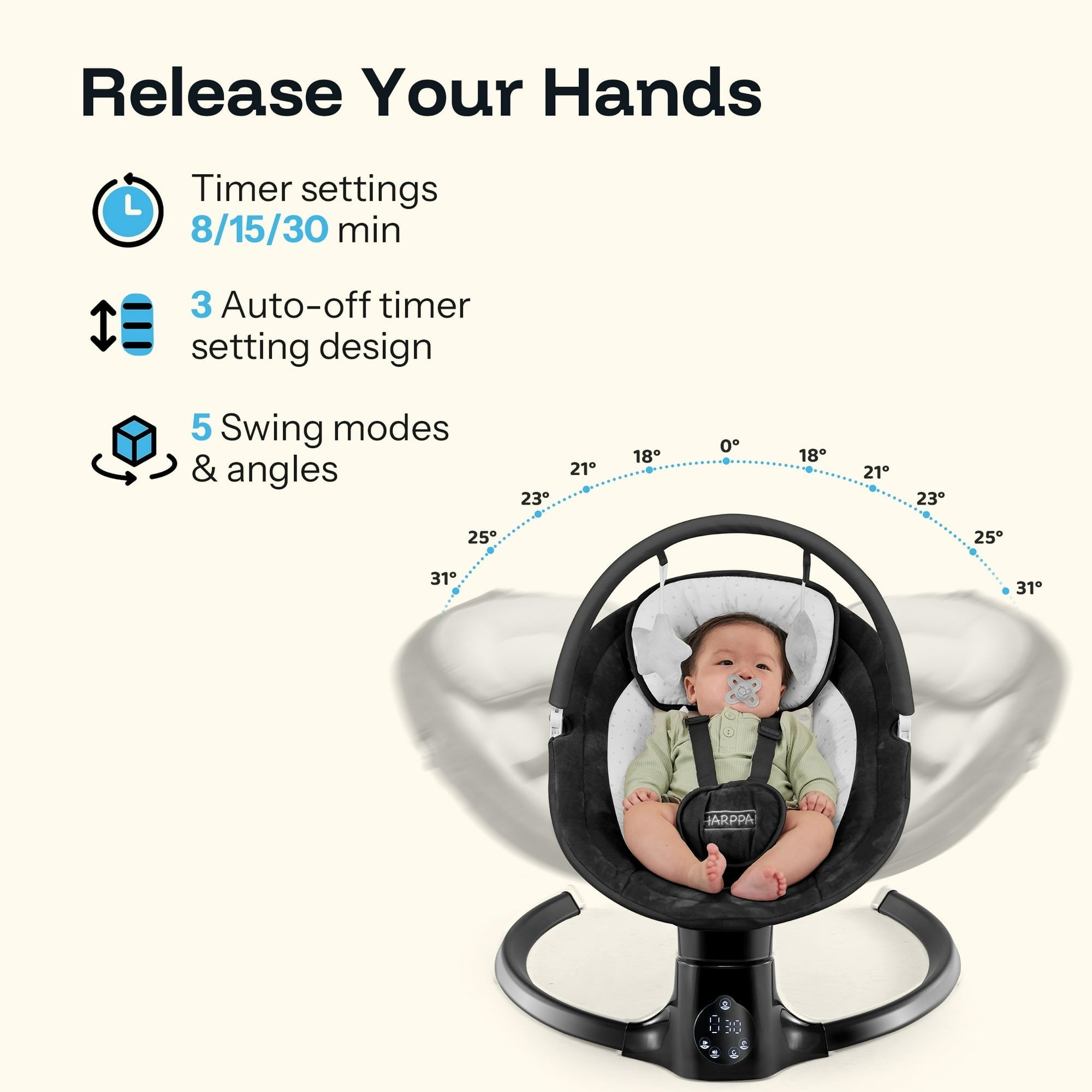 HARPPA Baby Swing for Infants with Remote Control, 5 Sway Speed, 10 Lullabies