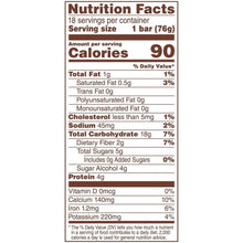 Nutrition facts panel for chocolate fudge bars: 90 calories per bar (1 bar/76g)