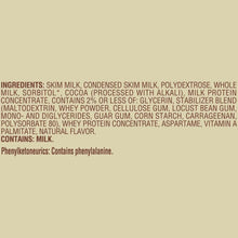 Chocolate fudge bars ingredients list panel, including milk and cocoa