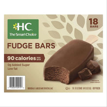 Frozen chocolate fudge bars package showing logo, barcode, and fudge bar with chunks