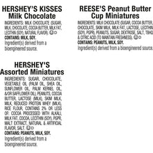 Ingredients and product labeling on Hershey’s assorted miniatures candy bag